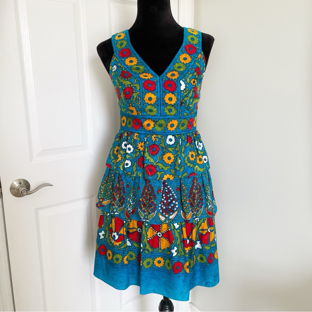 Phoebe Couture Tiered Floral Silk Dress Size 4